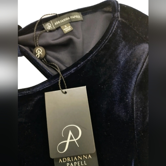 Adrianna Papell Velvet Long Sleeve Keyhole Bow Detail Back Dark Navy Blue Size S - Picture 6 of 7
